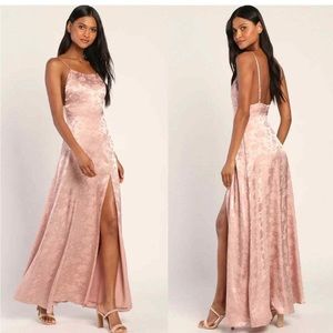 Lulus Radiate Beauty Dusty Pink Floral Jacquard Satin Slit Maxi Dress